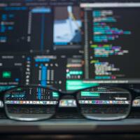 Computer screen with eye glasses